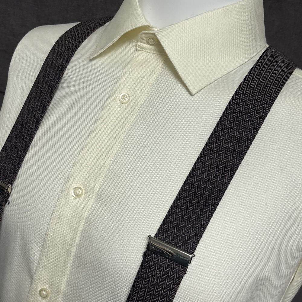 Trafalgar Suspenders Braces Gray Black Herringbone Chevron Button Y Back